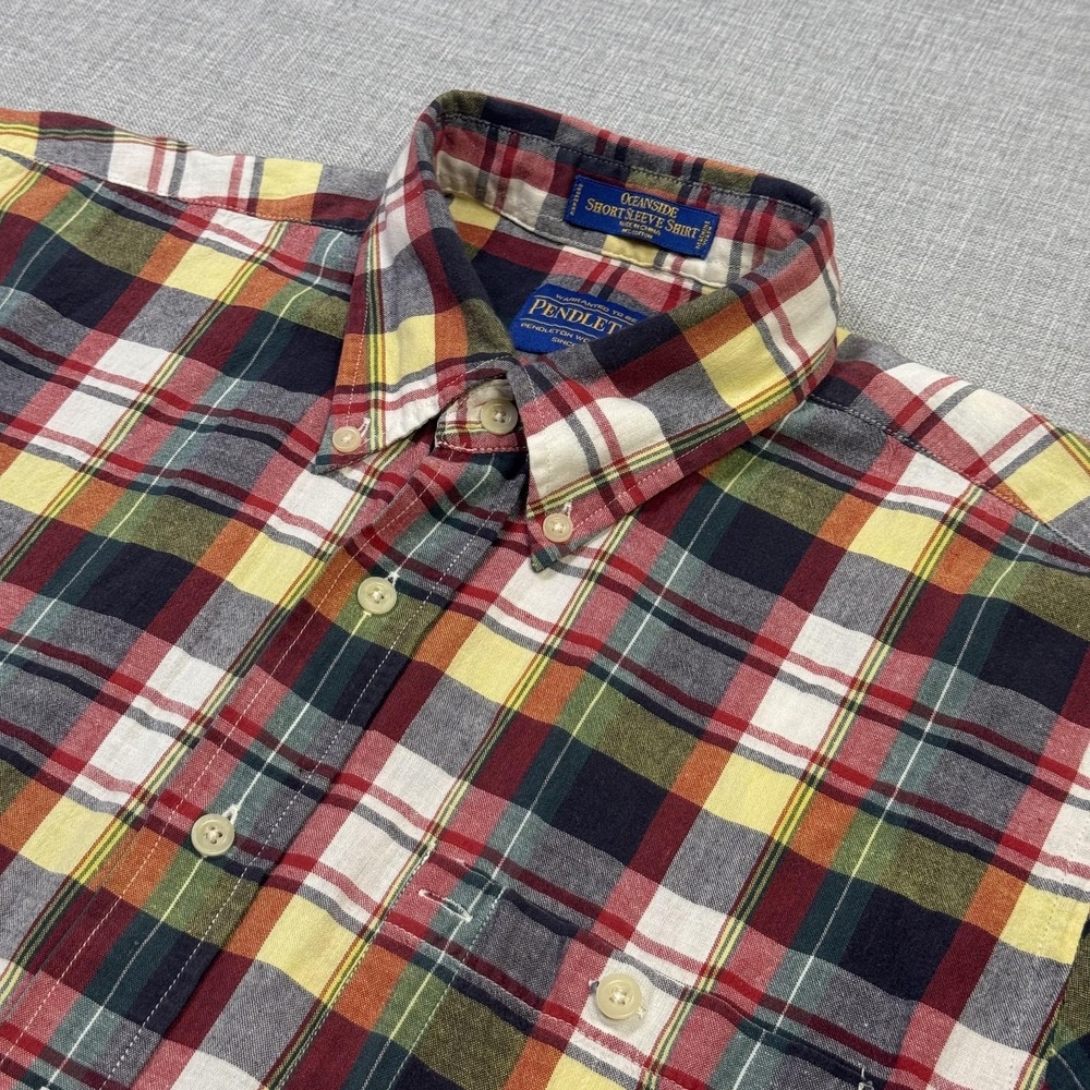 Pendleton Oceanside Button-Up Shirt Mens M Multicolor Plaid Short Sleeve Cotton